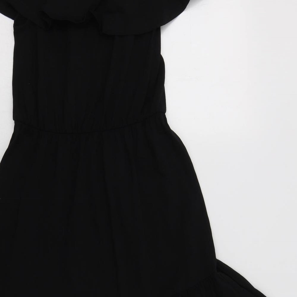 ASOS Womens Black Cotton Fit & Flare Size 10 Off the Shoulder