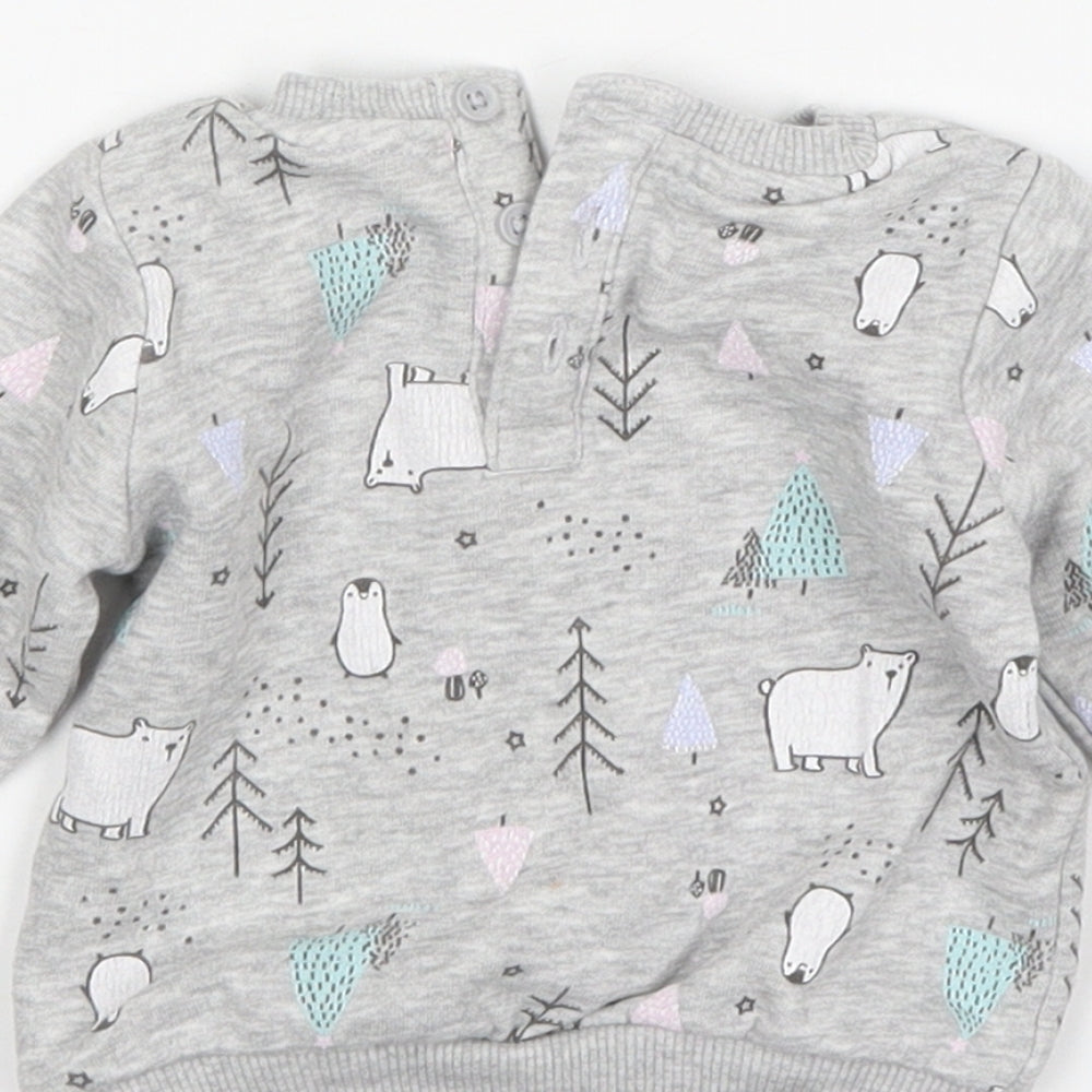 Matalan Girls Grey Animal Print Cotton Pullover Jumper Size 0-3 Months