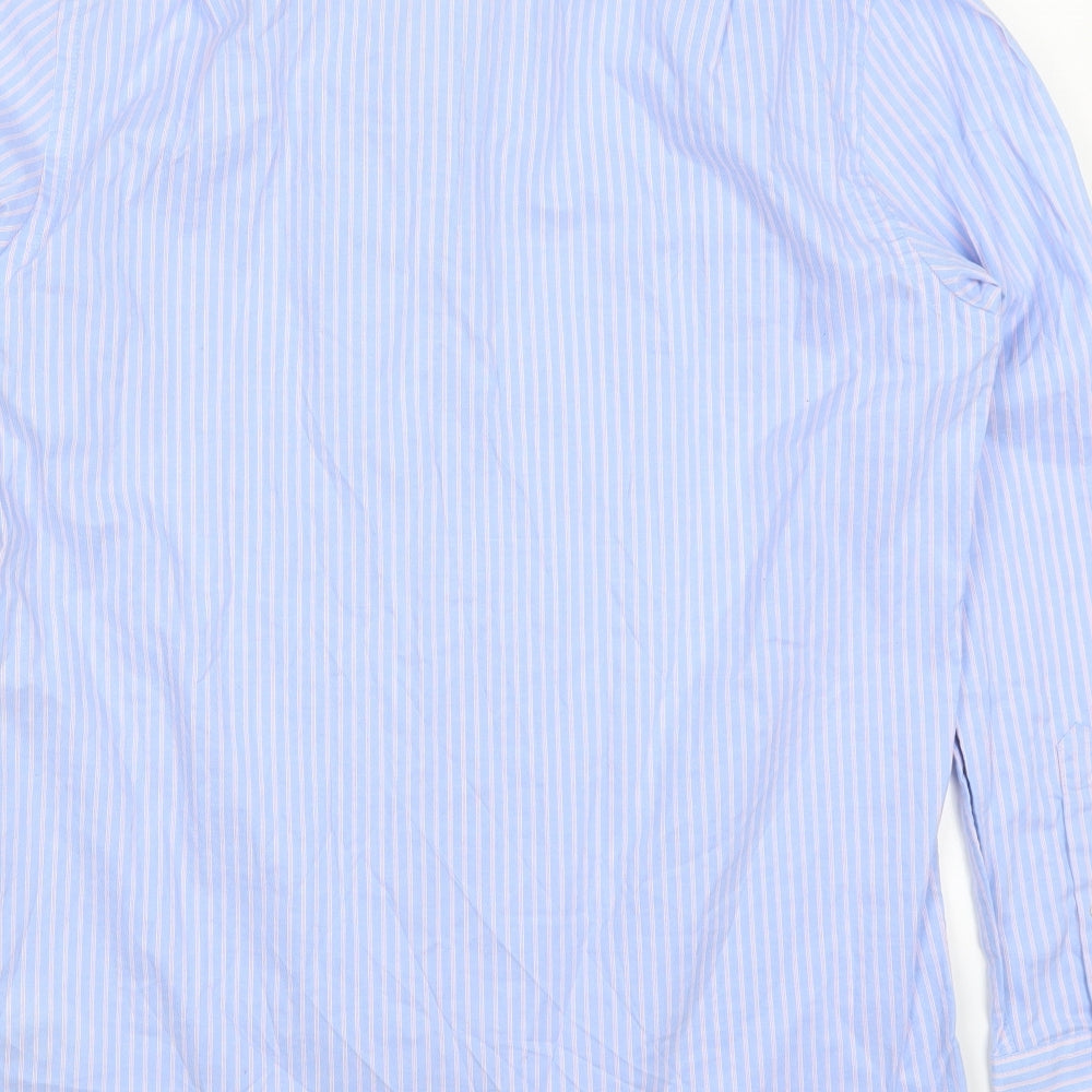 Thomas Nash Mens Blue Striped Cotton Dress Shirt Size 15.5 Collared Button