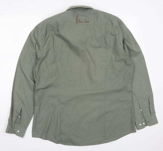 Preworn Mens Green Polyester Button-Up Size XL Collared Button - Cheu Cheu