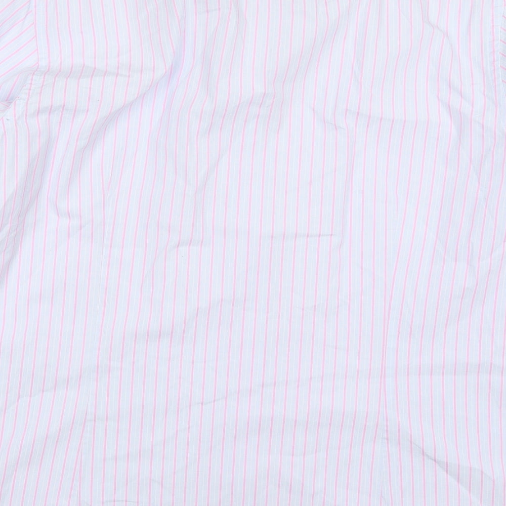 Stovel & Mason Mens Blue Striped Cotton Dress Shirt Size 17 Collared Button - Pink