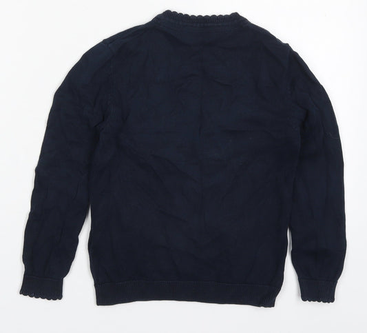Marks and Spencer Girls Blue V-Neck Cotton Cardigan Jumper Size 5-6 Years Button