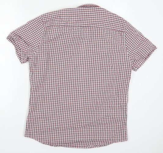 F&F Mens Red Check Cotton Button-Up Size M Collared Button
