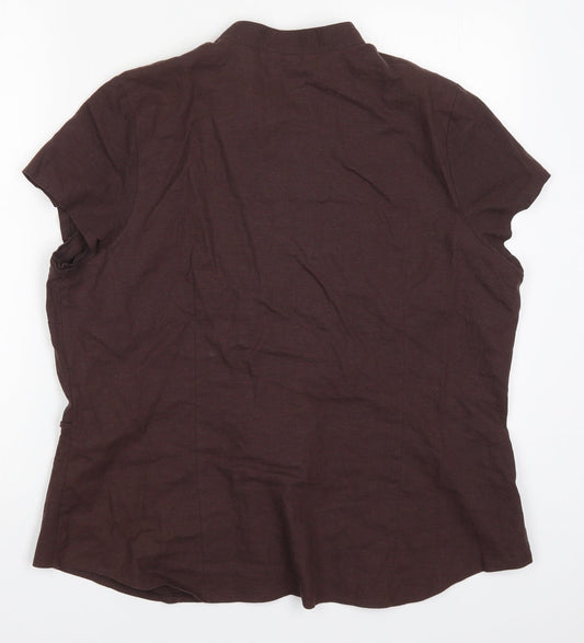 Papaya Womens Brown Floral Linen Basic Button-Up Size 20 Round Neck