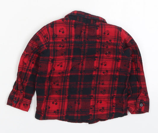 F&F Baby Red Check Cotton Basic Button-Up Size 12-18 Months Collared Button - Mickey Mouse