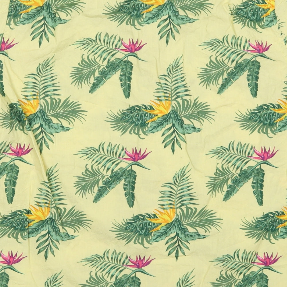 Primark Mens Yellow Floral Cotton Button-Up Size L Collared Button