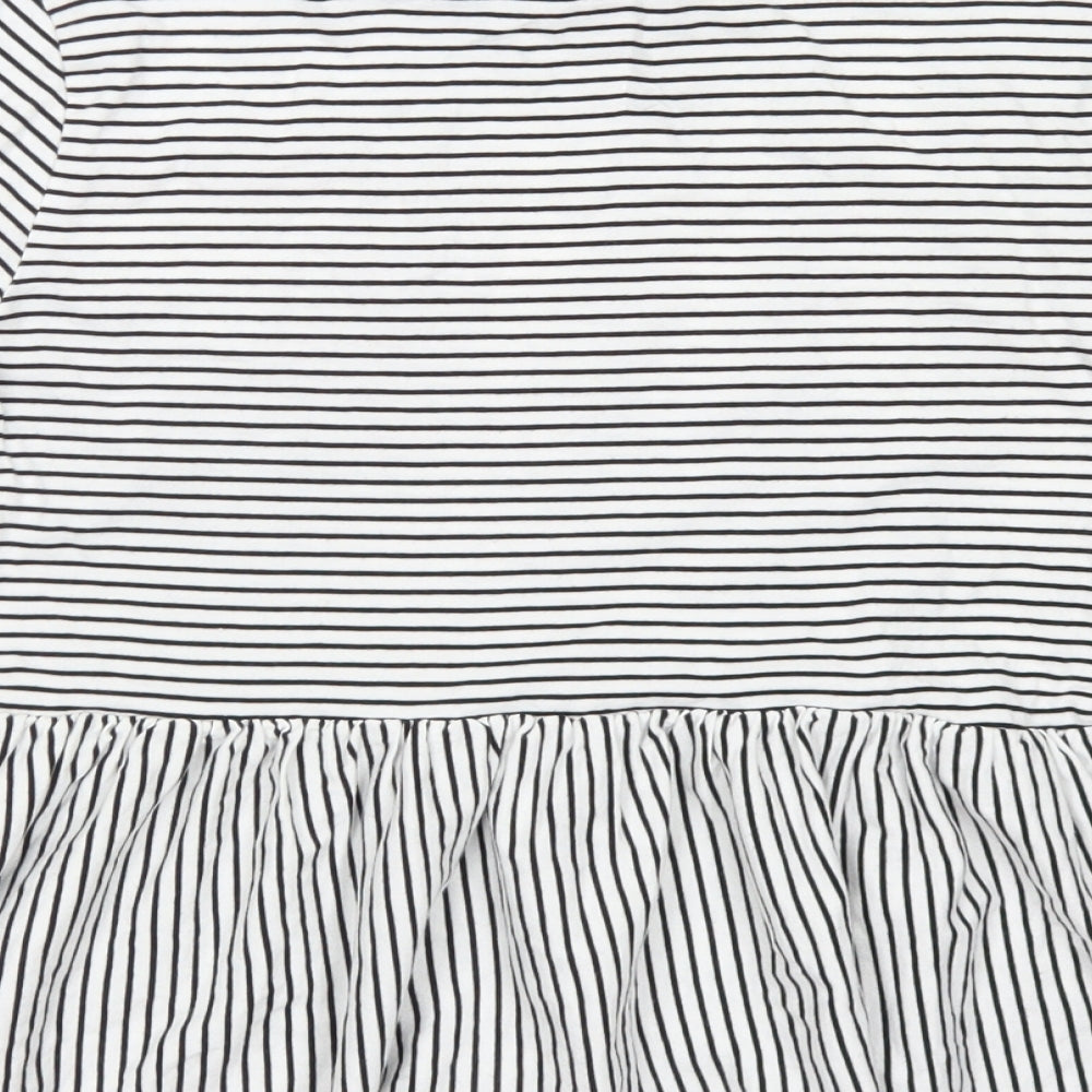 F&F Womens Black Striped Cotton Basic T-Shirt Size 6 Collared - Peplum