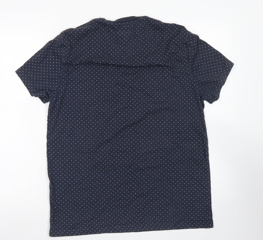 Jack Wills Mens Blue Polka Dot Cotton T-Shirt Size M Crew Neck - Chest Pocket