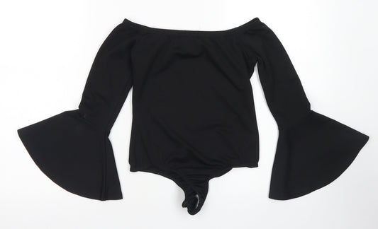 PRETTYLITTLETHING Womens Black Polyester Bodysuit One-Piece Size 8 Snap - Bell Sleeve