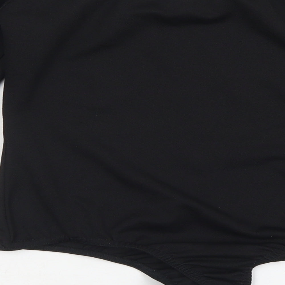 PRETTYLITTLETHING Womens Black Polyester Bodysuit One-Piece Size 8 Snap - Bell Sleeve