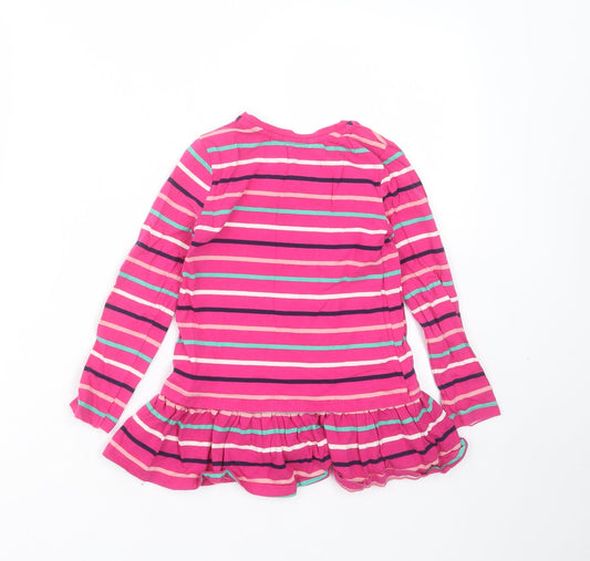George Girls Pink Striped Cotton Basic T-Shirt Size 5-6 Years Round Neck