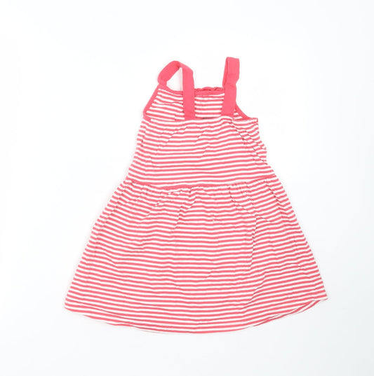 George Girls Pink Striped Cotton Fit & Flare Size 4-5 Years Round Neck