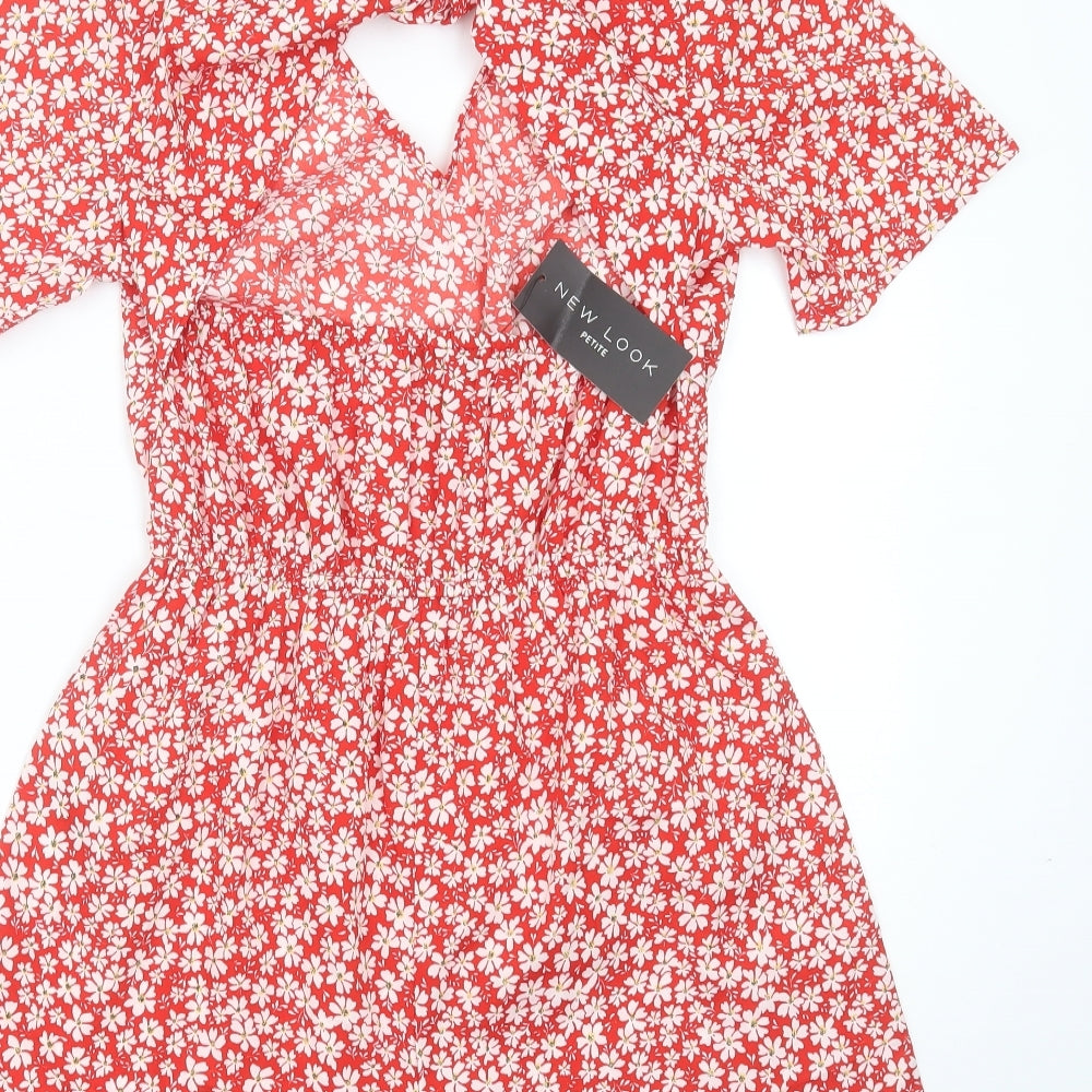 New Look Womens Red Floral Viscose Playsuit One-Piece Size 8