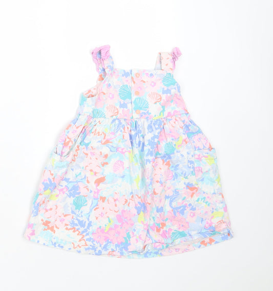 Joules Girls Multicoloured Floral Cotton T-Shirt Dress Size 12-18 Months Square Neck