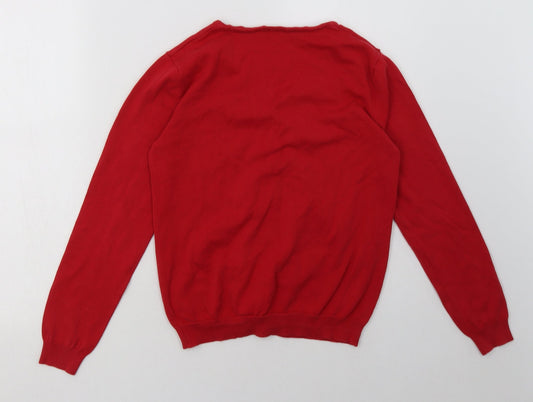 George Girls Red V-Neck Cotton Cardigan Jumper Size 12-13 Years Button - School Wear