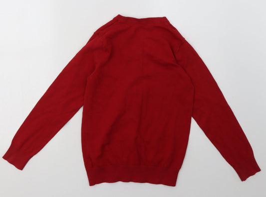F&F Girls Red V-Neck Cotton Cardigan Jumper Size 10-11 Years Button - School Wear