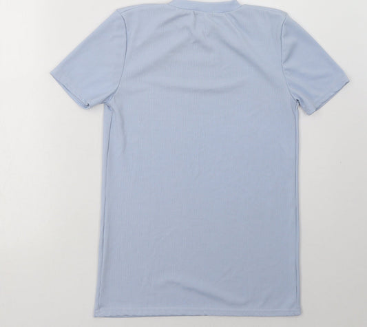 Boohoo Womens Blue Polyester Basic T-Shirt Size 8 Crew Neck