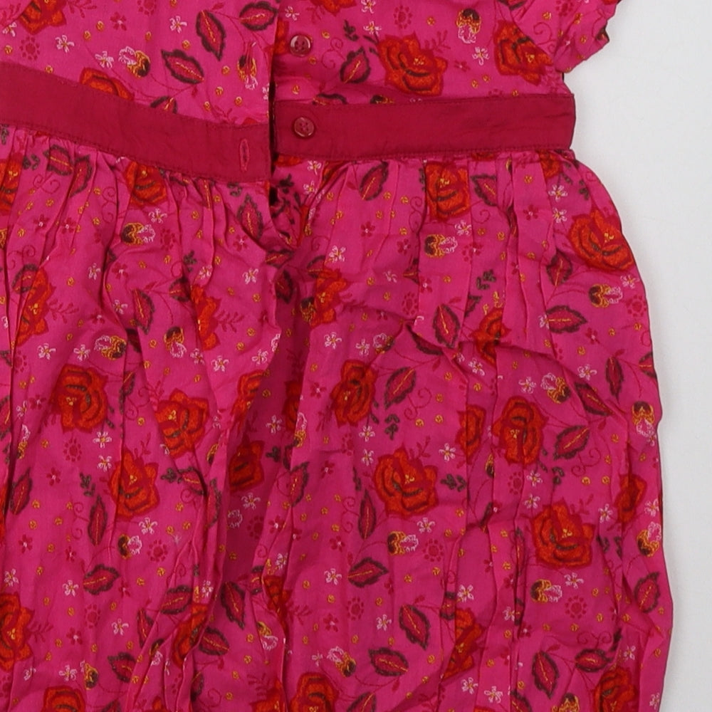 Mini Club Girls Pink Floral Cotton A-Line Size 2 Years Crew Neck Button