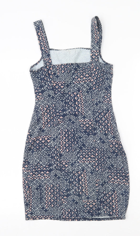 Hollister Womens Blue Geometric Cotton Bodycon Size XS Square Neck Pullover