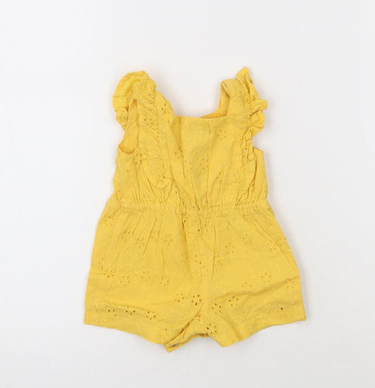 Primark Girls Yellow Cotton Jumpsuit Outfit/Set Size 0-3 Months Button
