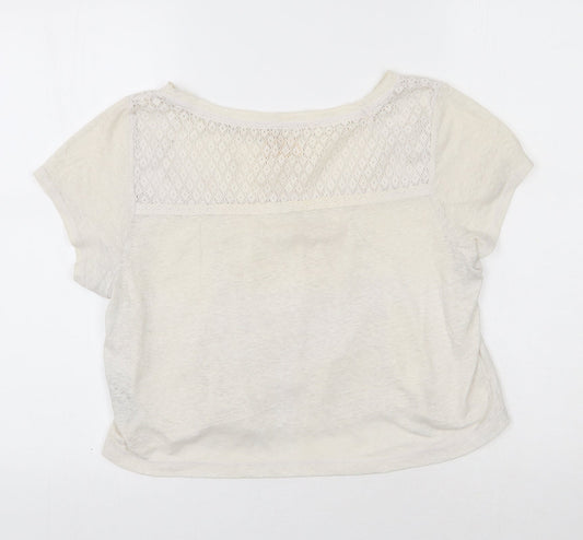Hollister Womens Ivory Cotton Basic T-Shirt Size S Scoop Neck - Lace detail