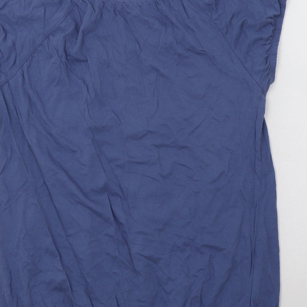 Papaya Womens Blue Cotton Basic Blouse Size 14 Round Neck