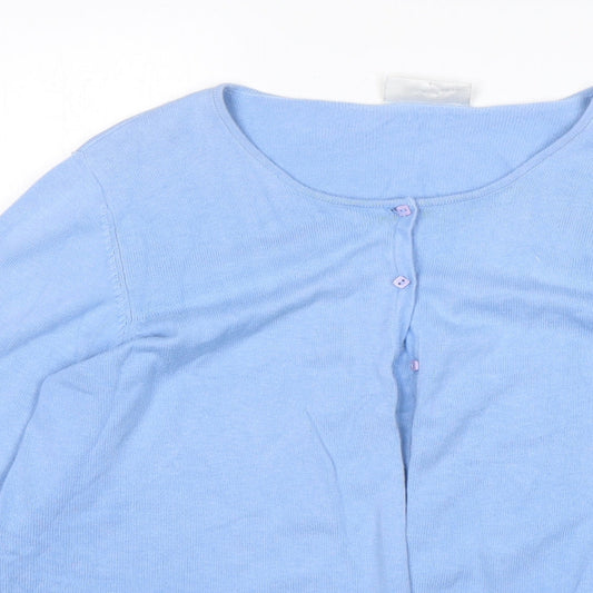 BHS Womens Blue Round Neck Cotton Cardigan Jumper Size 18
