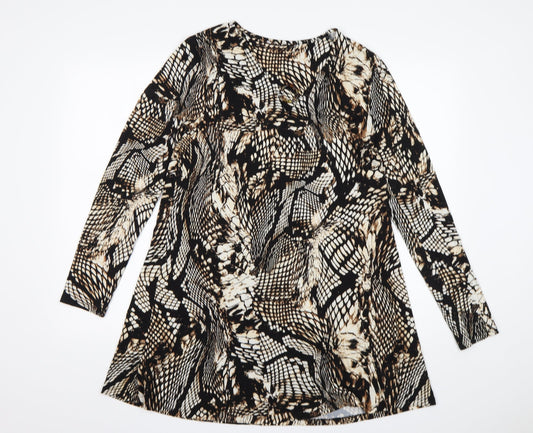 Additional front view of Tu women’s multicoloured animal print viscose a-line, size UK 12, round neck