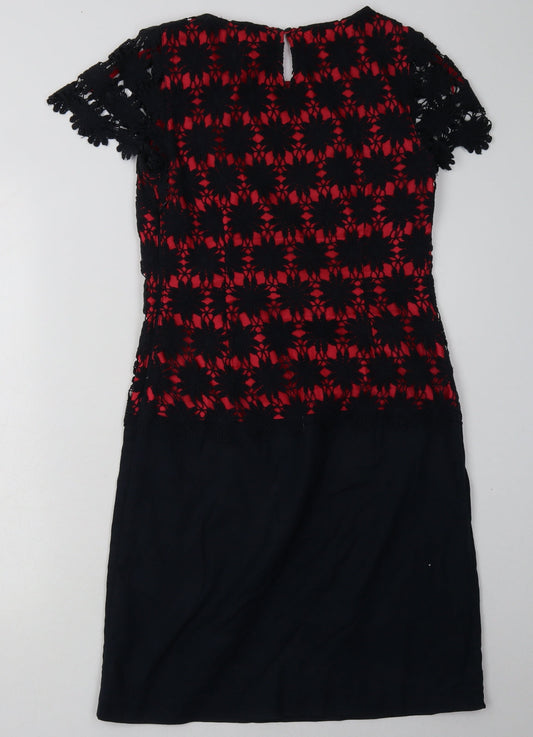 Debenhams Womens Red Floral Cotton Bodycon Size 8 Crew Neck Zip