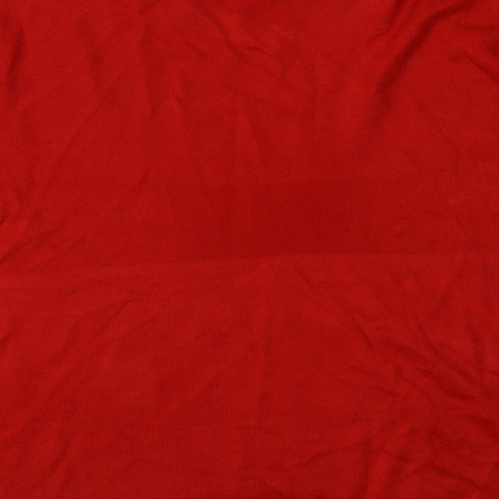 Brand and care label for Primark women’s red acrylic pullover sweatshirt, size M, pullover