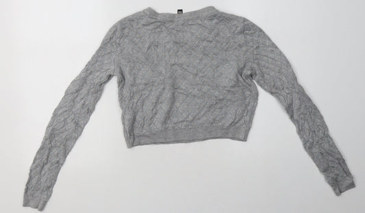 H&M Womens Grey Argyle/Diamond Viscose Pullover Sweatshirt Size XS - Cropped