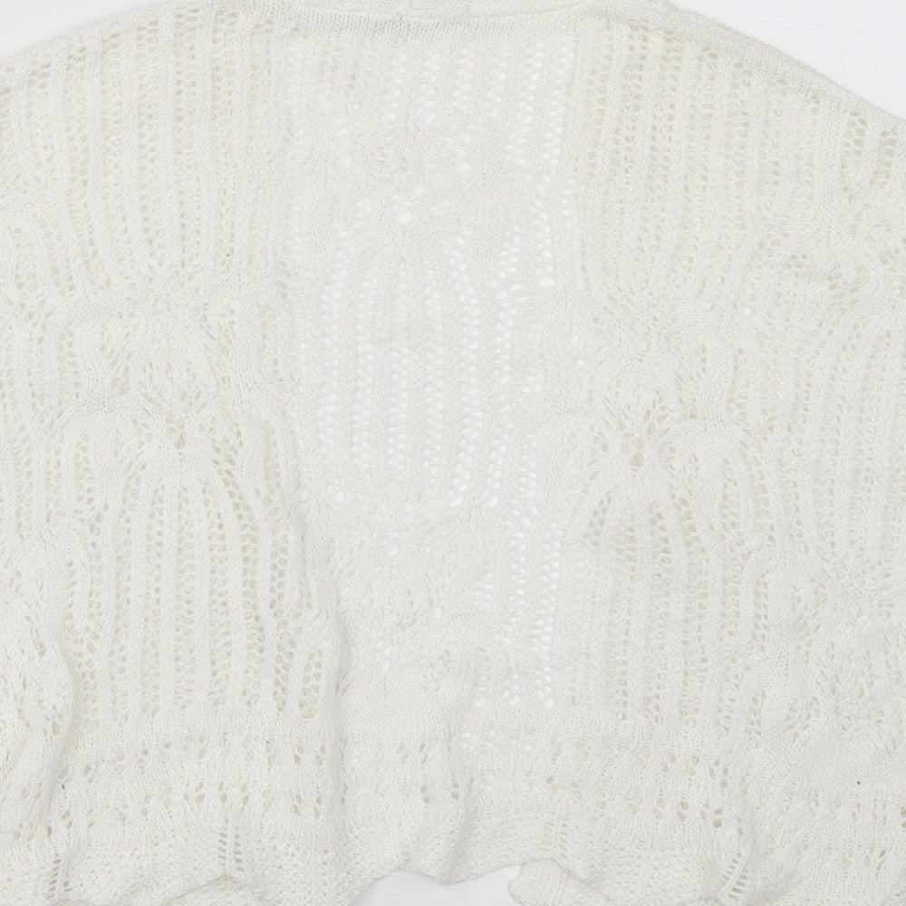 George Womens White V-Neck Geometric Acrylic Cardigan Jumper Size XS