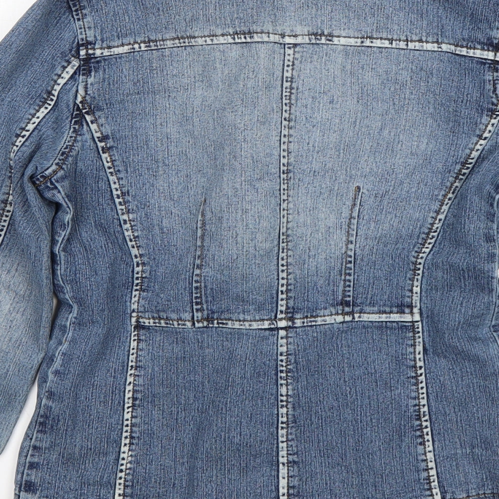 Brand and care label for Zone Libre women’s blue jacket, size S