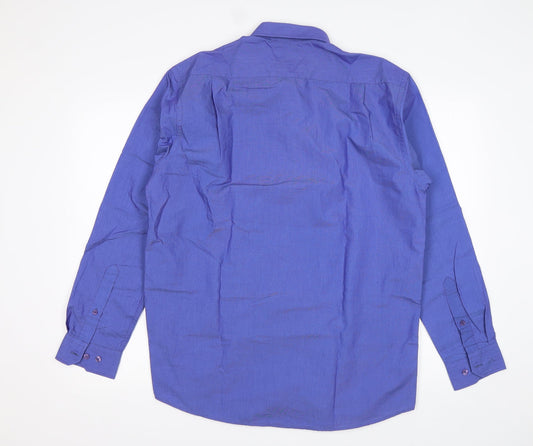 Mens UK Size 41 John Miller Blue Button-Up Long Sleeve Casual Shirt