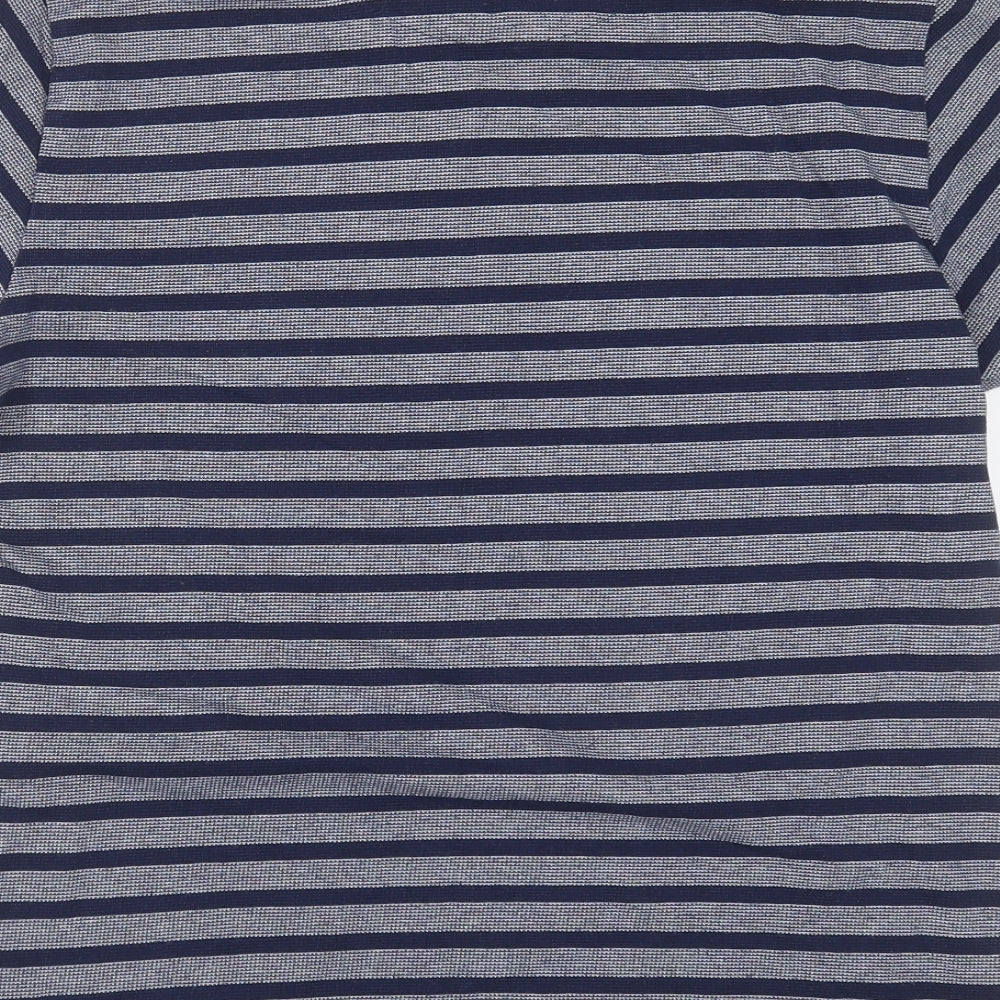 ACW 85 Mens Blue Striped Cotton  Polo Size L Collared