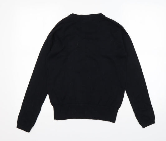 Avenue Womens Black Round Neck Cotton Pullover Jumper Size S