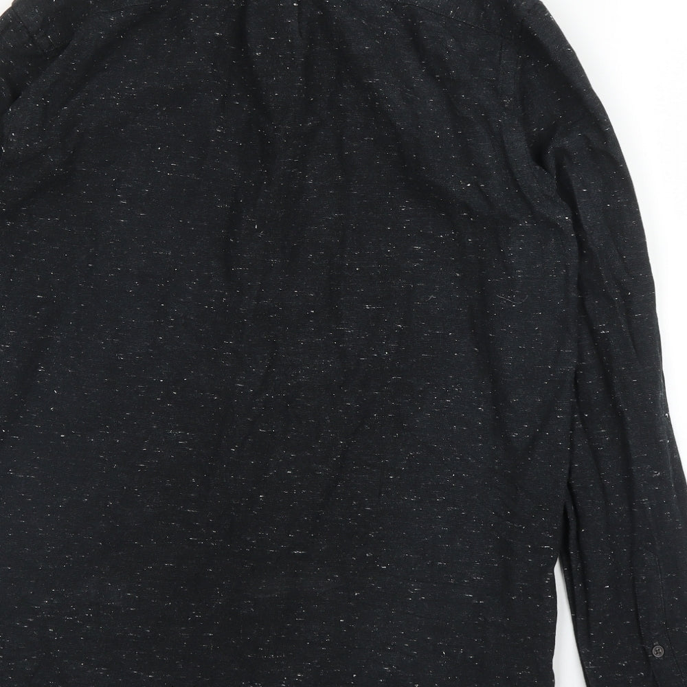 Mens UK Size S H&M Black Button-Up Long Sleeve Casual Shirt
