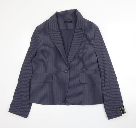 Additional front view of Primark women’s blue striped cotton jacket blazer, size UK 14