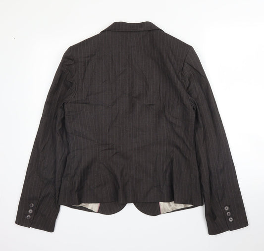 George Womens Brown Striped Vinyl Jacket Blazer Size 14