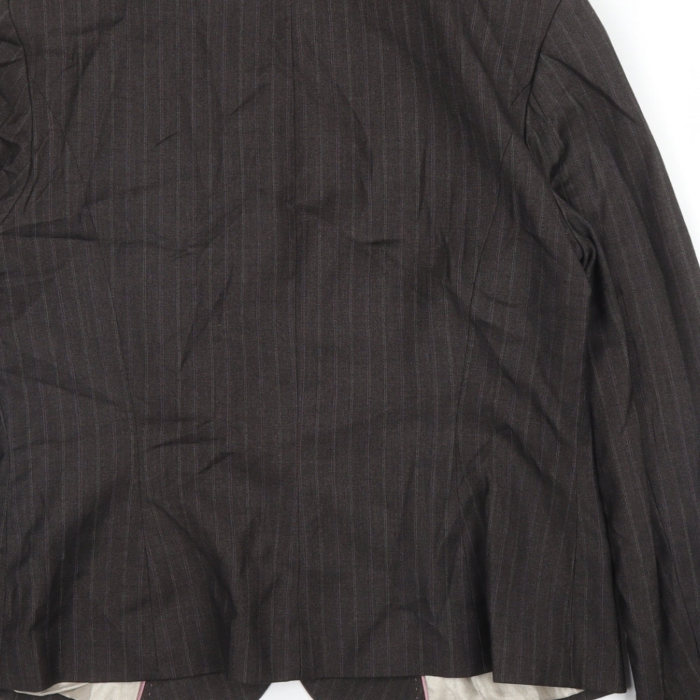George Womens Brown Striped Vinyl Jacket Blazer Size 14