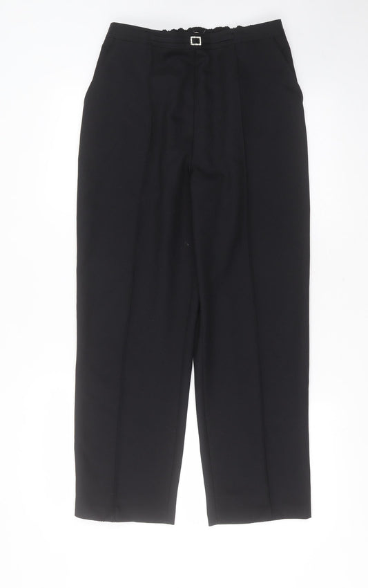 Additional front view of Soon women’s black herringbone polyester trousers, size UK 10, 26-inch leg regular
