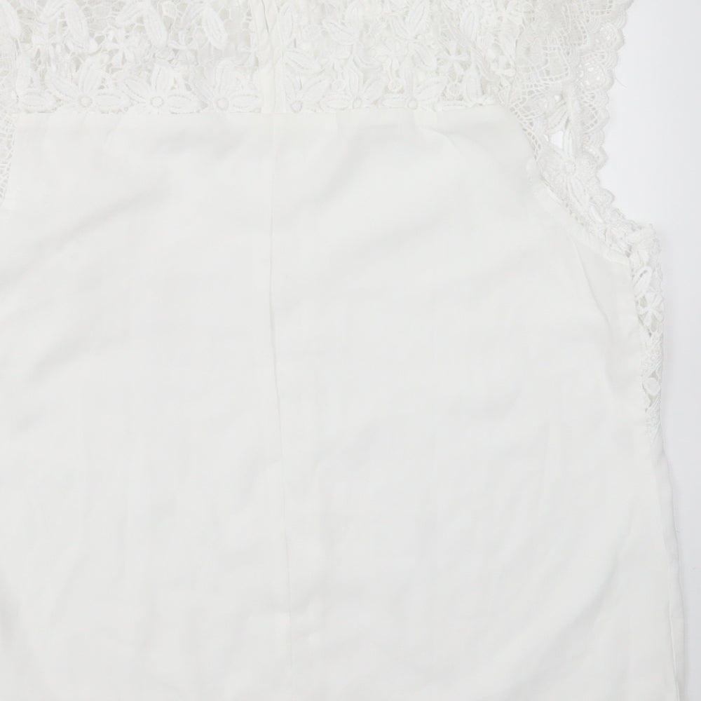 SheIn Womens White Floral Polyester Basic Blouse Size 10 Round Neck - crochet detail