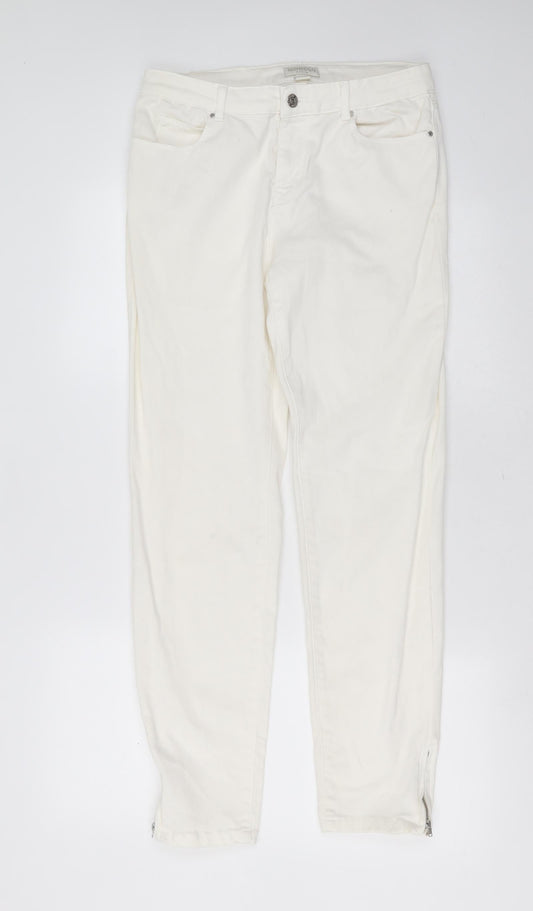 Additional front view of Monsoon women’s white cotton skinny jeans, size UK 12, 30-inch leg slim zip