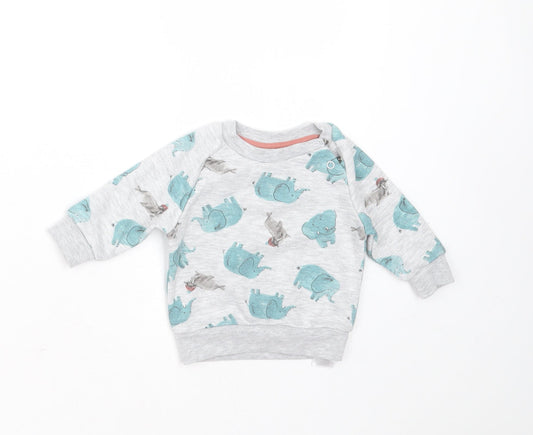 Primark Baby Grey Cotton Pullover Jumper Size 0-3 Months - elephant print