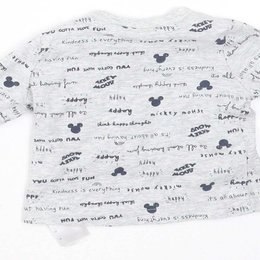 Primark Baby Grey Cotton Basic T-Shirt Size 0-3 Months Round Neck - mickey mouse