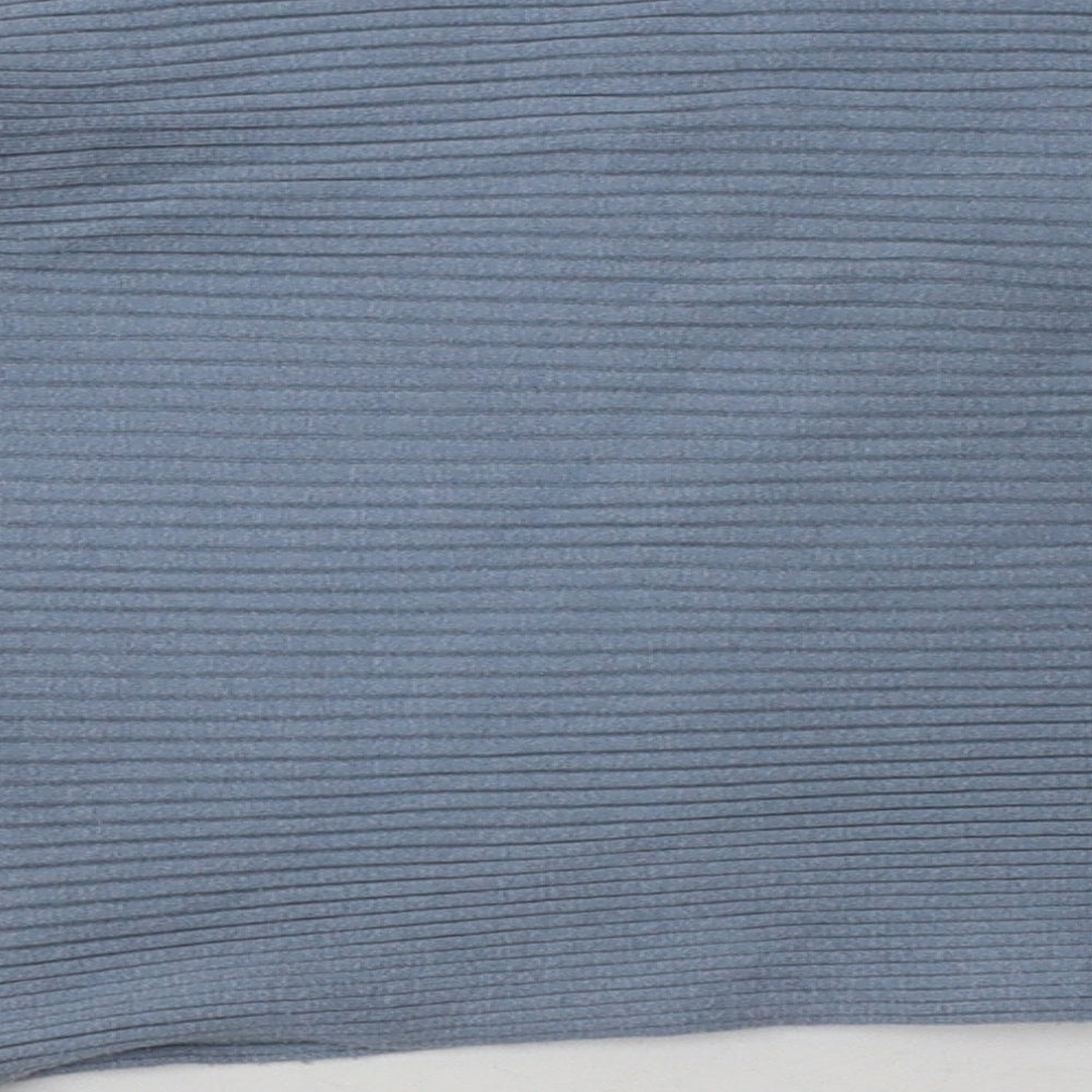 Brand and care label for New Look women’s blue viscose pullover sweatshirt, size L, pullover - cropped