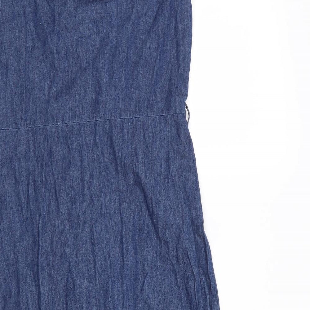 N ew Look Womens Blue Cotton A-Line Size 8 Boat Neck Button