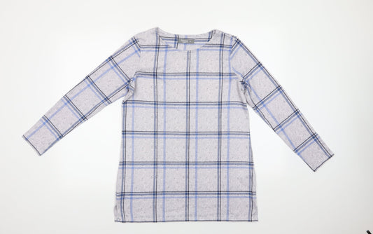 Additional front view of Nutmeg women’s blue crew neck check polyester jumper, size UK 10