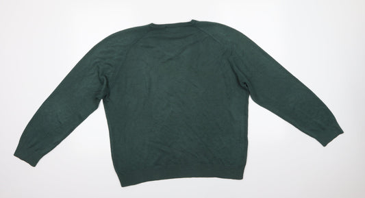 M&S Mens Green V-Neck Acrylic Pullover Jumper Size L