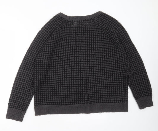 George Womens Grey Round Neck Striped Acrylic Pullover Jumper Size 16